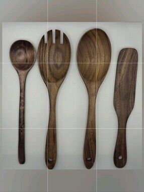 4 Piece Dark Wood Grain Food Serving and Cooking Utensils